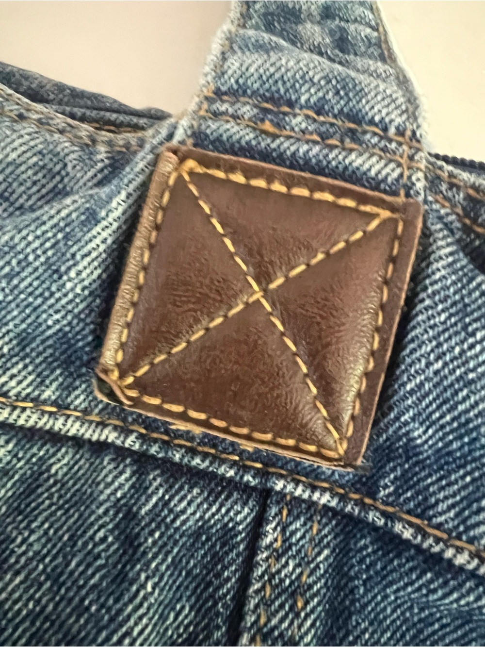 Y2K 100% Cotton Denim Shoulder Tote Bag Blue Jean Buckle Leather Trim - Picture 5 of 15